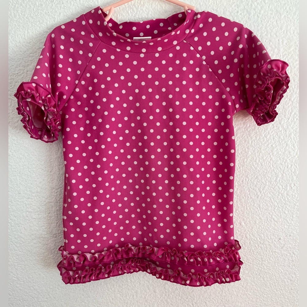 Ruffle Butts Girls Rash Guard UPF 50 Poka Dot Swim Top Pink Size 5